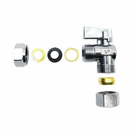Thrifco Plumbing 5/8 Inch Comp x 1/2 Inch Slip Joint Quarter-Turn Angle Stop Val 9406464